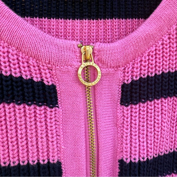 Ralph Lauren Women’s Pink Black Striped Full Zip Sweater Cardigan Size Medium - Picture 3 of 10